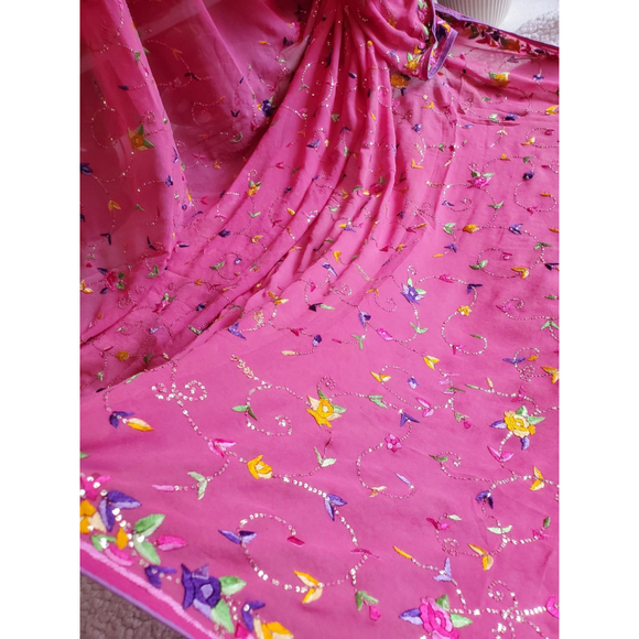 Women Pure Georgette Parsi Gara Saree Designer Party Cocktail Bollywood Wedding - Picture 10 of 16